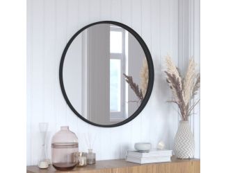 30" Round Accent Wall Mirror with Silver Backed Glass and Black Metal Frame