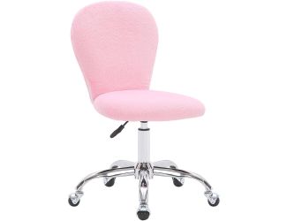 Critter Sitters Emmy Faux Fur Swivel Office Chair, Pink/Chrome