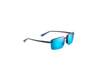 Laulima Asian Fit Polarized Sunglasses Shiny Black Frame Blue Hawaii Lens