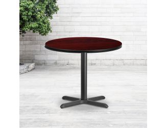 36" Round Mahogany Laminate Table Top with 30" x 30" Table Height Base