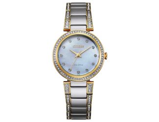 Ladies Silhouette Crystal Eco-Drive 2-Tone Watch Mother-of-Pearl Dial
