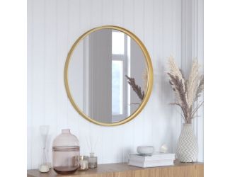 27.5" Round Accent Wall Mirror with Silver Backed Glass and Gold Metal Frame