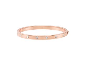 Set In Stone Metal Stone Hinged Bangle - Clear/Rose Gold