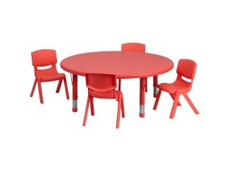 45" Round Red Plastic Height Adjustable Activity Table Set with 4 Chairs