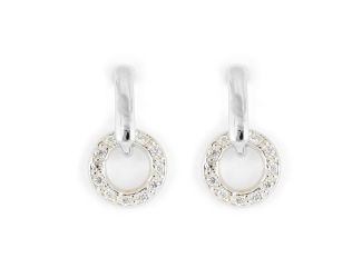 Diamante Circle Post Earring - Rhodium. Circle 1/2", L 7/8". Made in America, Handcrafted in RI
