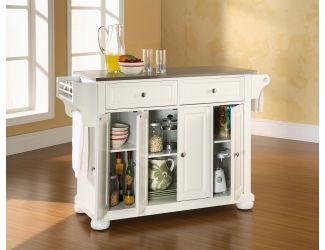 Alexandria Stainless Steel Top Kitchen Island (White)
