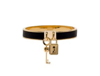 Fendi Master Key Black Leather Gold Small Bracelet