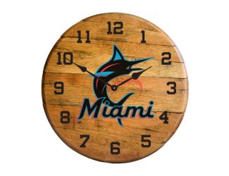 Miami Marlins Oak Barrel Clock