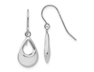 14k White Gold Teardrop Hollow Dangle Earrings