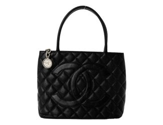 Chanel Medallion Tote in Black Quilted Caviar Leather