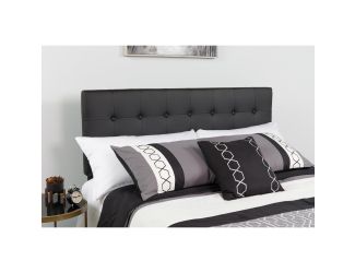 Button Tufted Upholstered Full Size Headboard in Black Vinyl