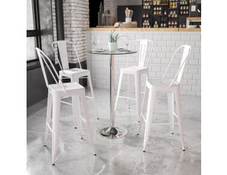 23.75" Round Glass Table with 41.75"H Chrome Base - Event and Cocktail Table