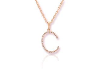 PARIKHS Diamond Initial 'C' Pendant Necklace in 18k Rose Gold over Sterling Silver 0.10ct IJK-I2