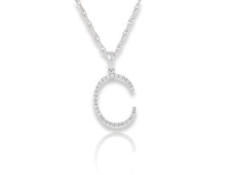 PARIKHS Initial Pendant Alphabet 'C' in CZ with chain in 925 Sterling Silver