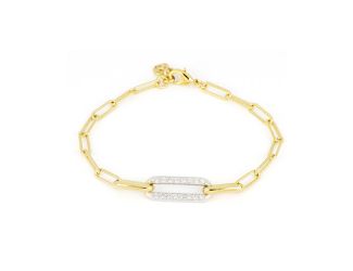Diamante Large Pav Link Bracelet - Gold. 8" Long, adjustable.