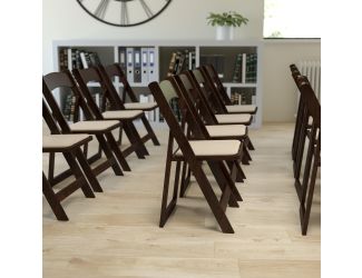 Fruitwood Wood Folding Chair with Detachable Vinyl Padded Seat