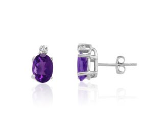 14K White Gold Oval Amethyst Earrings w/diamond accent