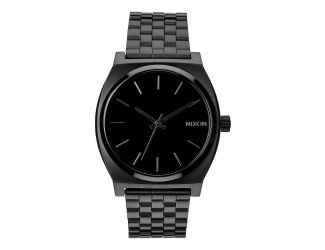 Mens Time Teller Black Stainless Steel Watch Black Dial