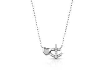 PARIKHS Rhodium Plated Anchor Heart Necklace in 925 Sterling Silver