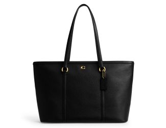 Refined Pebble Leather Legacy Zip Tote - Black/Brass