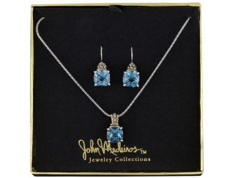 Gif set Anvil Square cut Earrings with Beijos Cushion Necklace. K5246-A603 & F3521-A600  Aqua