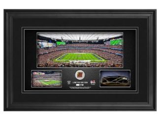 10" x 18" Stadium Panoramic Framed Collage w/Game-Used Football -Las Vegas Raiders