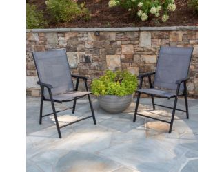 Portable Navy Outdoor Folding Patio Sling Chair with Black Frame - Set of 2