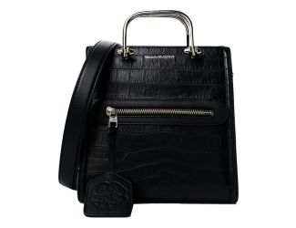Alexander McQueen The Short Story Black Croc Print Leather Satchel