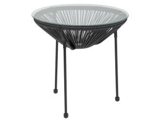Black Rattan Bungee Table with Glass Top - Living Room Furniture