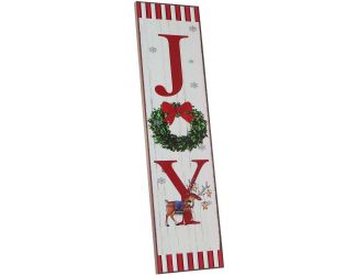 45-In. JOY Wreath and Reindeer Porch Leaner Sign with Battery-Operated LED Lights, Festive Christmas