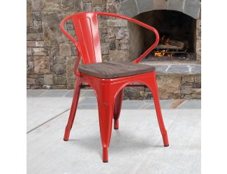 Red Metal Chair with Wood Seat and Arms - Restaurant Furniture