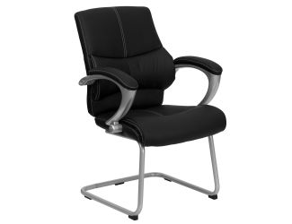 Black LeatherSoft Executive Side Reception Chair with Silver Sled Base