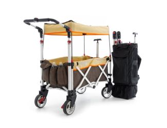 Pack & Push Compact Stroller Wagon w/ Canopy Brown & Orange