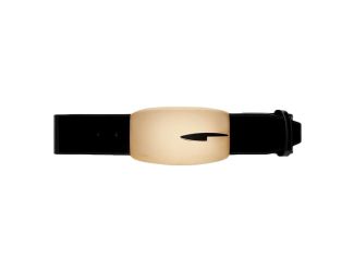 Gucci G Gold Tone Statement Belt Black Brushed Leather 80/32