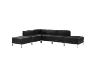 6 Piece Black LeatherSoft Modular Sectional Configuration - Stainless Steel Legs