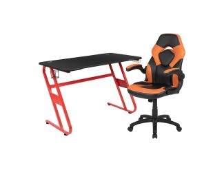Red Gaming Desk and Orange/Black X10 Series Gaming Chair Set