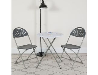 2 Pack 650 lb. Rated Charcoal Plastic Fan Back Folding Chair - Commercial Chairs