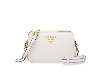 Prada Vitello Phenix White Leather Double Zip Camera Crossbody