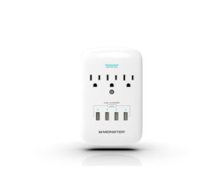 Monster Wall Plug 3 Outlet 4 USB Surge Protector - White