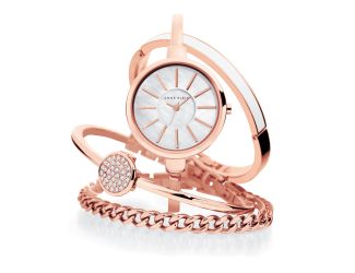 Women's Interchangeable Rose Gold Bangle Bracelet Watch Set