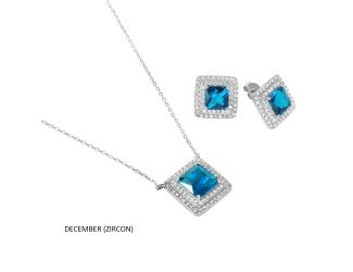 PARIKHS Rhodium Plated Square Zircon and CZ Cluster December Birthstone Set in 925 Sterling Silver