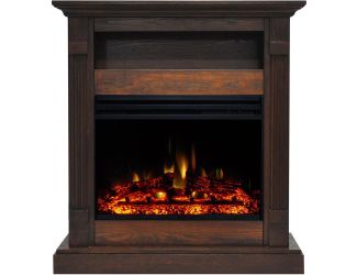 Sienna 34-In. Electric Fireplace Heater with Walnut Mantel, Enhanced Log Display, Multi-Color Flames