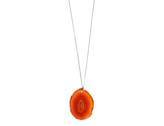 Saint Laurent Agate Necklace Orange Brown Stone Silver Brass Chain
