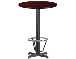 30" Round Mahogany Laminate Table Top & 22"x 22" Bar Height Base with Foot Ring
