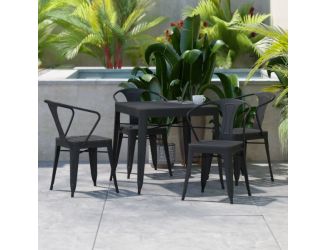 All-Weather Resin Top Square Table & 4 Metal Chairs with Poly Resin Seats-Black