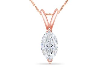 Bright White Pristine Marquise Lab Grown Diamond Pendant with chain in 14K Rose Gold 0.85ct, GH,VS