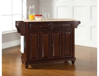 Cambridge Natural Wood Top Kitchen Island in Vintage Mahogany Finish