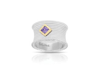 Belle Etoile Two tone Amethyst studded Size-7 Ring - 925 Sterling silver-Medium size