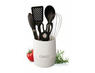 Classic Crock with Knife Holder and Tools - White