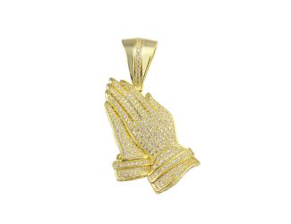 PARIKHS Men's Gold Plated Praying Hand CZ Hip Hop Pendant with chain in 925 Sterling Silver